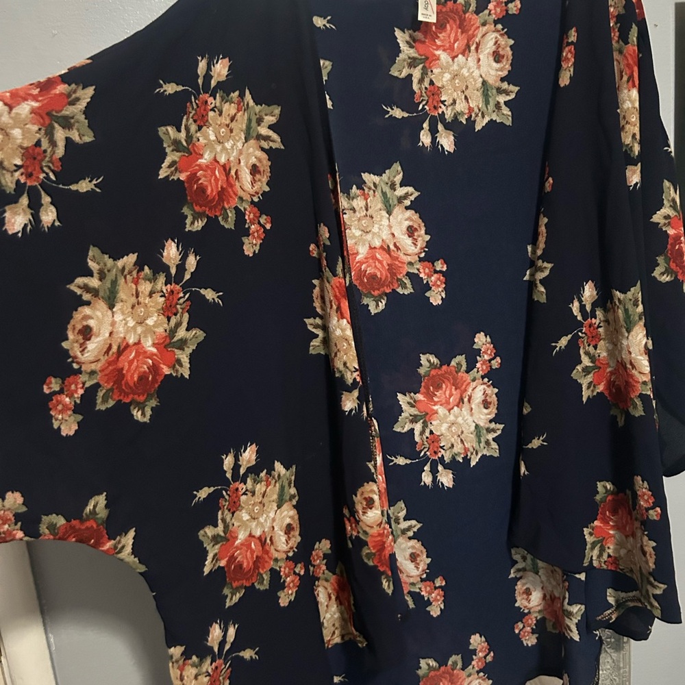 Navy Floral Kimono Cover-Up